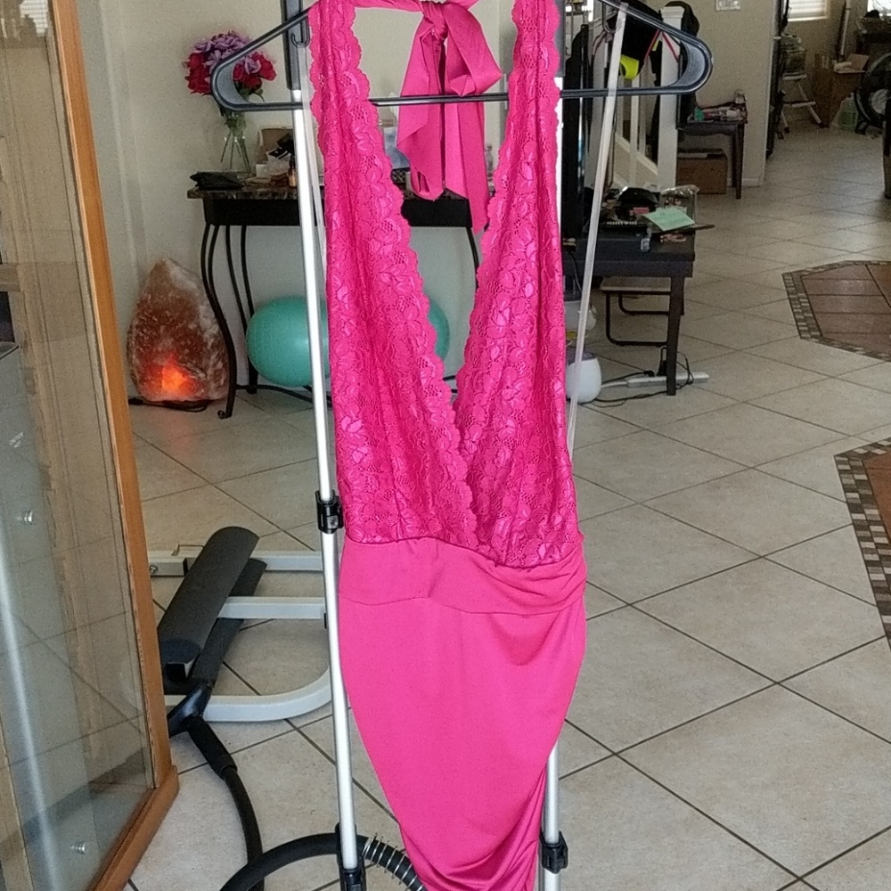 Sexy fuschia lace dress
